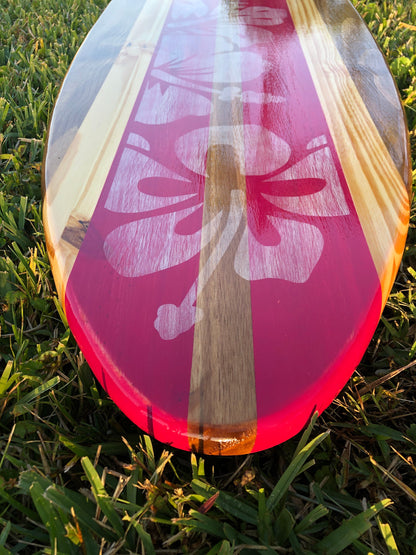 Magenta Distressed Style Surfboard Wood Wall Art & Decor | Customizable | Surfboard Decor, Beach House Decor, Coastal Decor