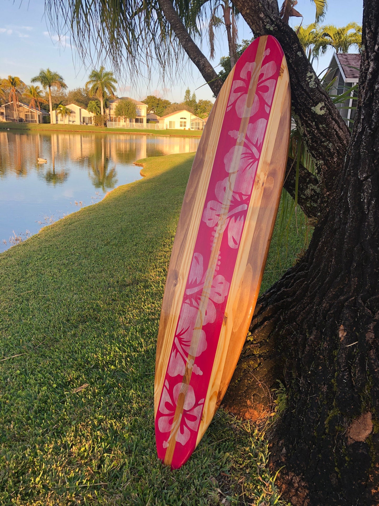 Magenta Distressed Style Surfboard Wood Wall Art & Decor | Customizable | Surfboard Decor, Beach House Decor, Coastal Decor