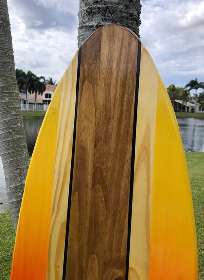 Tropical Sunset Surfboard Wood Wall Art & Decor | Customizable | Wood Surfboard Decor, Beach House Decor, Coastal Decor