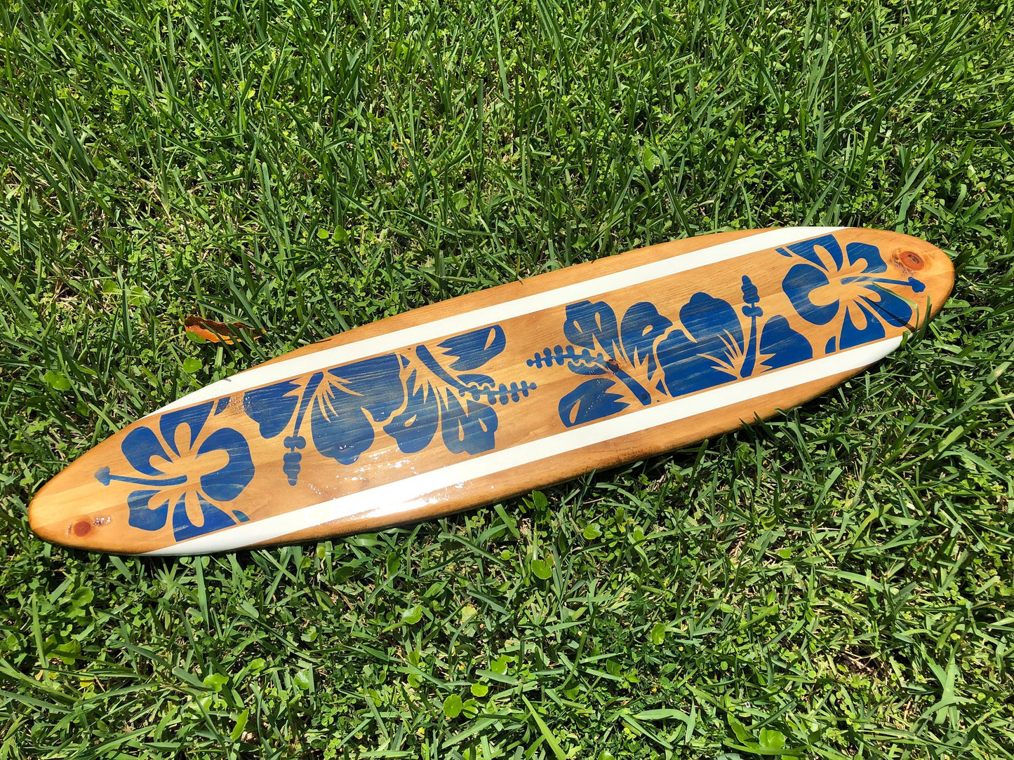 Blue Hibiscus Distressed Surfboard Wooden Wall Art- Luxury Coastal Decor- Customizable 2-6ft sizes Available- Beach House Home Decor
