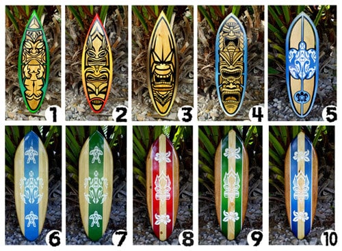 Tropical Tiki Vertical Wood Surfboard Decorative Wall Art- Tropical Tribal Beach House Tiki Decor- Tiki Bar Decoration